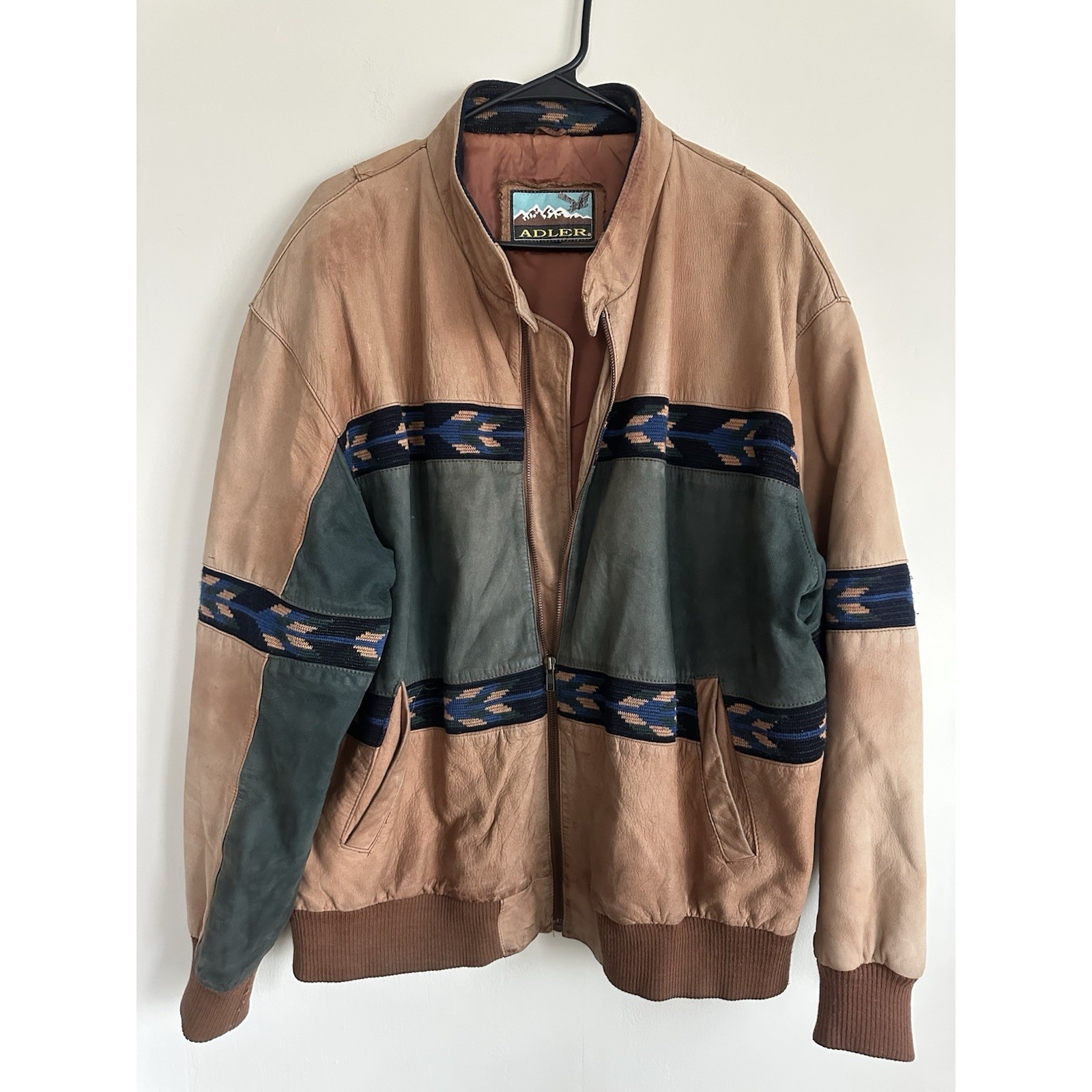 Vtg Adler 100% Leather & Suede Western Bomber Southwestern Jacket Aztec Xxl
